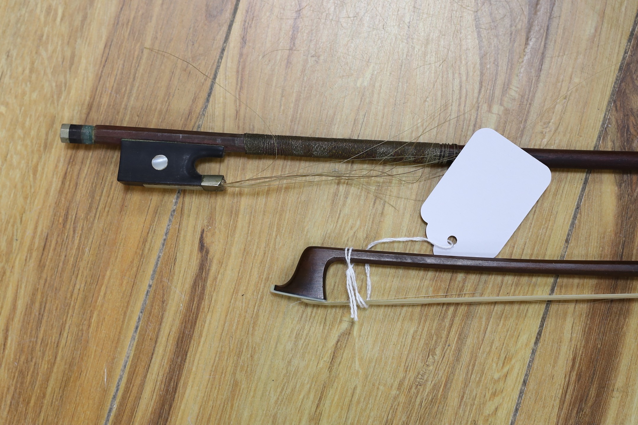 A French mid 20th century violin and one other and two bows